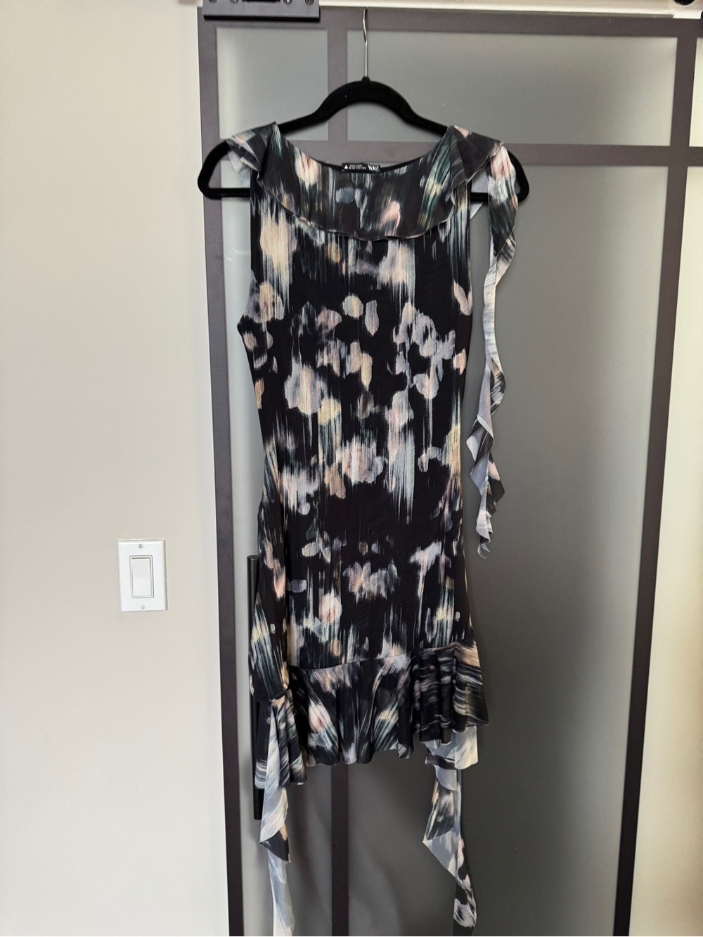 Zara Ruched Ruffle Mesh Mini Dress M - Picture 2 of 3